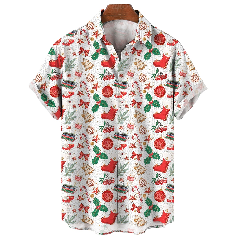 Christmas Shirt For Men 3d Snowman&Gingerbread Man Print Street Designer Short Sleeved Loose Oversized Shirt Hawaiian Sweatshirt<!-- --> 