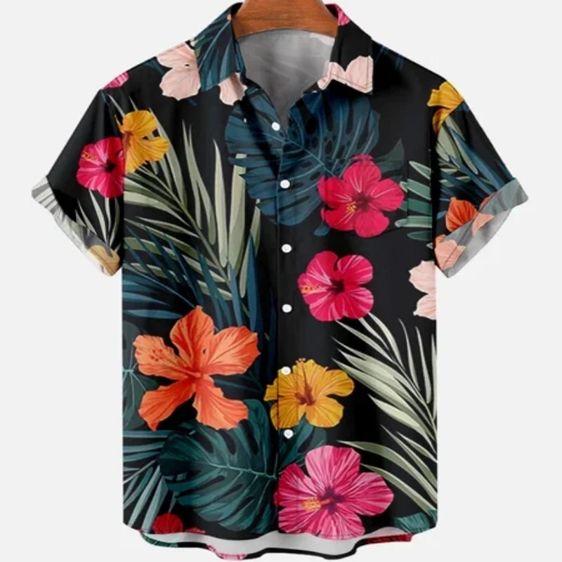 Summer Men's Leaves Elegant Floral Social Hawaiian Short Sleeve Oversized Casual Shirt Printing Vacation Style Harajuku Camisa<!-- --> 